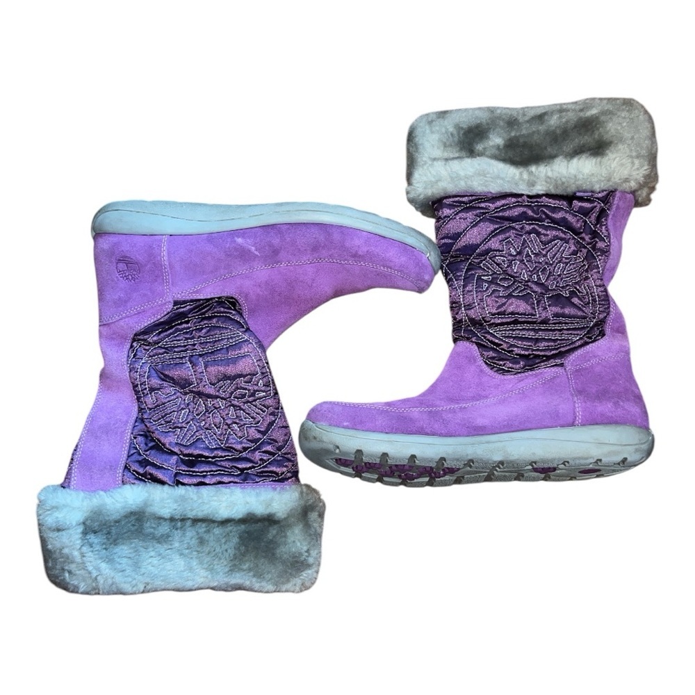 Women’s Timerland snow boots size 6.5 faux fur suede genuine leather purple